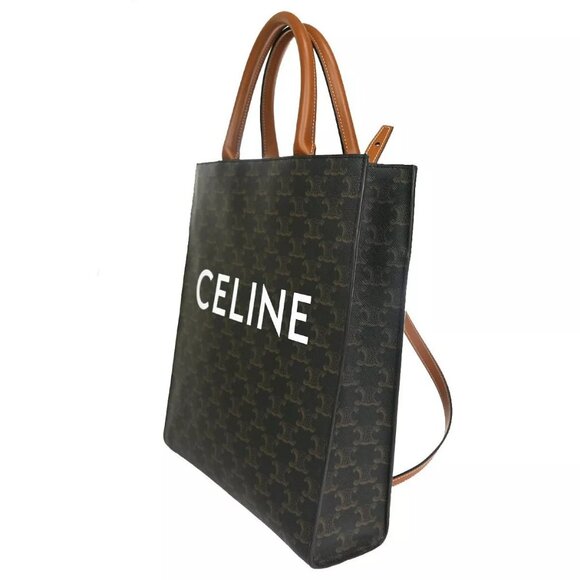 CELINE Vertical Cabas Hand Tote Bag Triomphe Canvas Leather Brown Black 680RH006 - Picture 2 of 16